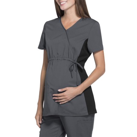 Maternity Stretch Rayon Mock Wrap Scrub Top