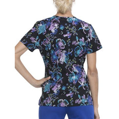 "Luminescent Flower" Mock Wrap Printed Scrub Top