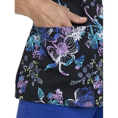 "Luminescent Flower" Mock Wrap Printed Scrub Top